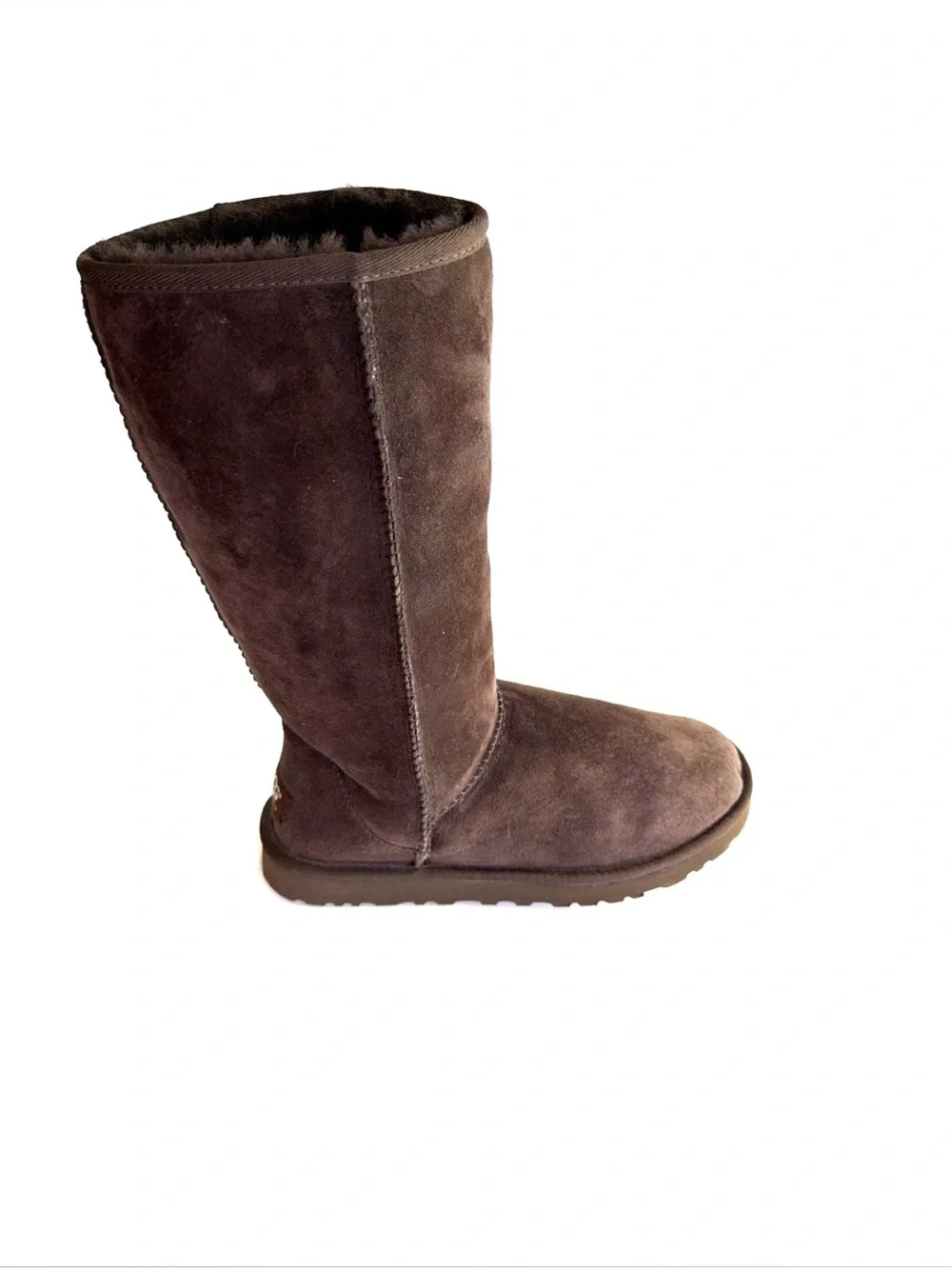 UGG 5815 Classic Tall Chocolate Brown Suede Boots Women Size 7 Sheepskin Lined